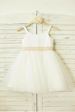 Tulle Flower Girl Dress,Long Flower Girl Dresses,Bowknot Flower Girl Dress 