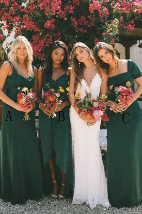 A-Line Dark Green Chiffon Long Cheap Bridesmaid Dress INS47