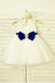 Ivory A-line Scoop Sleeveless Bowknot Floor-Length Tulle Flower Girl Dresses With Lace IN710
