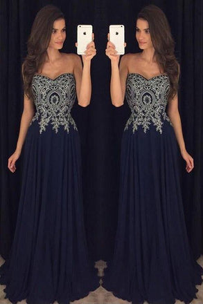 Sweetheart Prom Dresses,Navy Blue Prom Dresses,Chiffon Prom Dress,Long Prom Gown