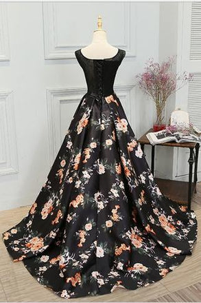 Stylish A Line Long Floral Printed Prom Dress,Formal Evening Dress IN831
