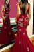 Elegant Burgundy Mermaid Backless Prom Dresses With Appliques INH22