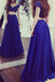 Charming Royal Blue Two Pieces Short Sleeves Lace Top Long Prom Dress INE63