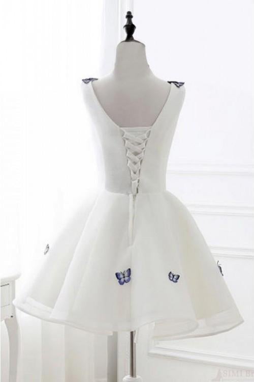V-Neck Ivory Short Chic Butterfly Ivory A Line Short Homecoming Dress INA62
