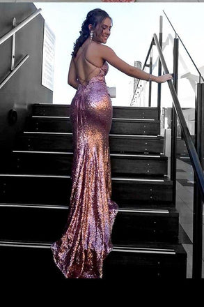 Sexy Spaghetti Straps Mermaid Long Sequins Prom Dress Evening Dress IN886