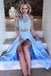 High Neck Two-Piece Blue Split Front Long Prom Dress With Lace IN674