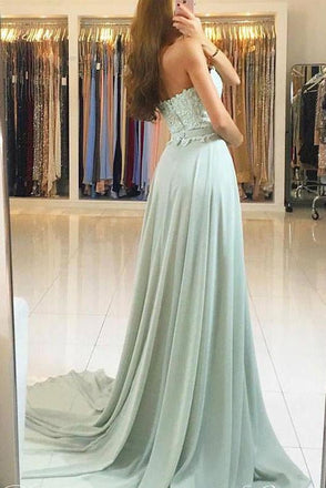 Sweetheart Strapless Cheap Long Chiffon Prom Dresses with Lace IN781