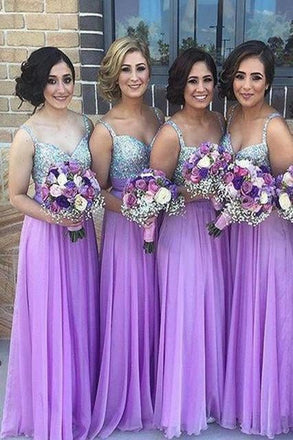 A Line Chiffon Beading Bridesmaid Dresses,Spaghetti Straps Long Bridesmaid Dress IN116