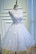 A Line Lace Appliques Homecoming Dresses, Short Sleeveless Prom Dress INN67