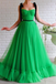 A-line Black Straps Sage Long Charming Prom Dress Tulle Evening Dress INS97
