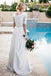 Lace A-Line Beading Ivory Half Sleeve Chiffon Long Wedding Dress IN597