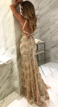 Modest Spaghetti Straps Mermaid Sexy Long Criss Cross Prom Dresses INA39