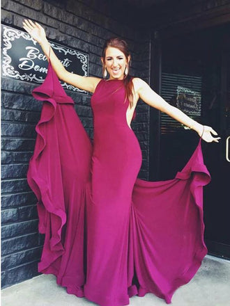 Mermaid Jewel Sweep Train Long Cheap Prom Dresses INN9