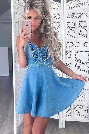 New Arrival Blue A Line Spaghetti Straps Short Homecoming Dress INB78