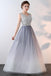Unique Ombre Beaded A Line Long V Neck Sleeveless Prom Dress INA70
