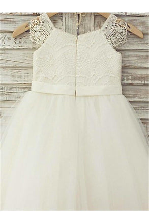 Princess Ivory A-line Scoop Sleeveless Floor-Length Lace Flower Girl Dresses IN714