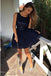 Popular Round Neck Sleeveless Sequins Elegant Dark Blue Homecoming Dresses INC87