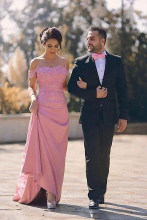 Applique Long Off the Shoulder Evening Formal Dresses,Satin A line Party Dresses INF34