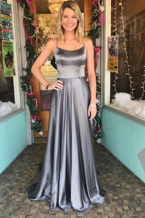 Grey Prom Dresses,Spaghetti Straps Prom Gown,Sexy Back Prom Dress,Simple Prom Dress