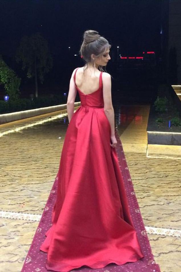 Red A-Line Long Prom Dress,Simple Satin Evening Dress IN650