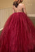 Princess Ball Gown High Neck Backless Burgundy Tulle Long Prom Dress IN604