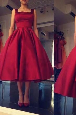 Cheap Burgundy Tea Length A Line Backless Bownot Homecoming Dress IN749