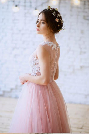 New Arrival Pink Princess Tulle Floor-length Appliques Lace A Line Long Prom Dresses IN823