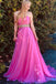 A-Line Sweetheart Sweep Train Fuchsia Chiffon Prom Dress with Beading Ruched INQ68