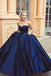 Simple Ball Gown Sweetheart Sleeveless Dark Blue Long Prom Dresses INH11