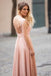 Modest Blush Pink Lace Chiffon Sleeveless Backless A-Line Long Prom Dresses IN835
