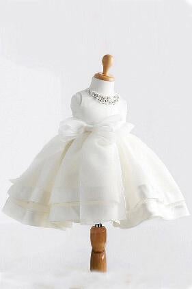 White Ball Gown Jewel Sleeveless Bowknot Long Satin Flower Girl Dresses IN700