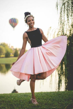 Black and Pink Short A Line Homecoming Dress,Graduation Dresses INB85