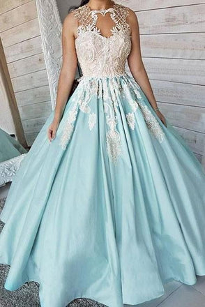 Unique Satin Appliques Long Sleeveless Ball Gown Prom Dress INF11