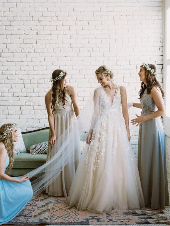 Simple Lace Applique A Line V Neck Tulle Beach Wedding Dress INF86