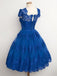 Vintage Scalloped-Edge Cap Sleeves Lace Blue Short Prom Cocktail Party Dresses IN327