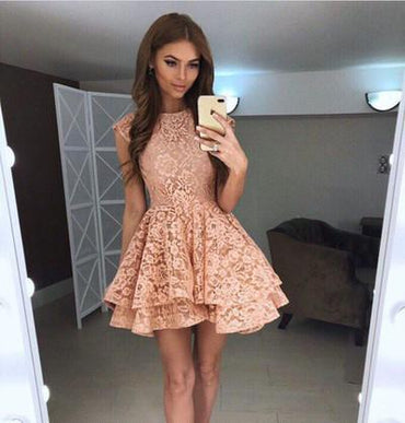 Princess A-Line Round Neck Lace Short Homecoming Dress,Prom Dresses IN331