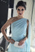 Light Blue One Shoulder Chiffon Formal Prom Gown, Simple Bridesmaid Dresses INI35