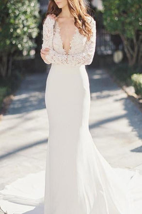 Beautiful Wedding Dresses,Sexy Wedding Dress,V-Neck Wedding Dresses,Long Sleeve Wedding Dresses,Mermaid Wedding Dress