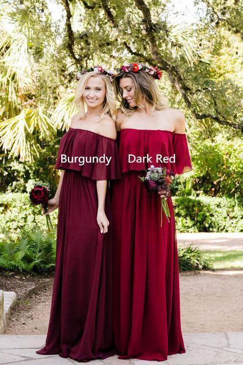 Off the Shoulder Burgundy Bridesmaid Dresses Cheap Long Bridesmaid Dress INO23
