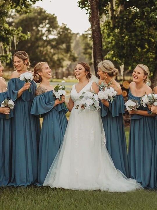 Off the Shoulder Burgundy Bridesmaid Dresses Cheap Long Bridesmaid Dress INO23