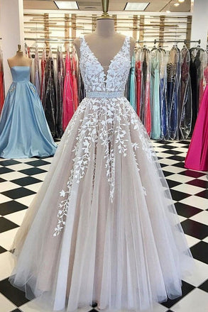 V neck Prom Dresses,Tulle Wedding Dresses,Lace Prom Dresses,Long Wedding Dress,Ball Gown Prom Dress,Appliques Prom Dress,A Line Prom Dresses,Long Prom Dresses