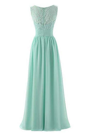 Mint Green V Neck Long Simple Pleated Bridesmaid Dress with Lace  INM57