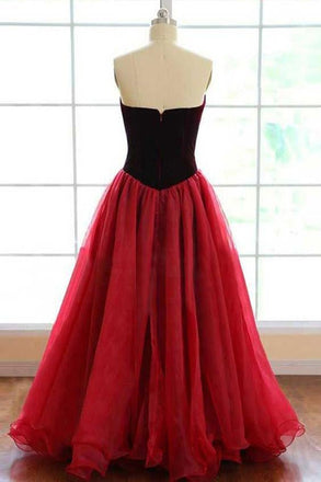 Elegant Strapless A-line Long Burgundy Tulle Prom Dress A Line Evening Dress IN769