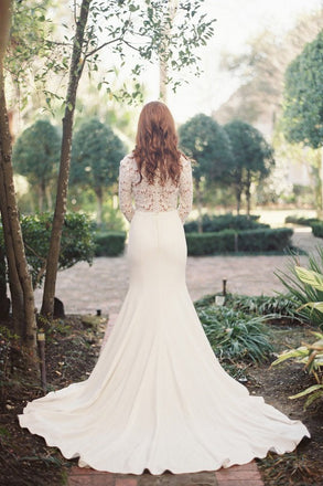 beautiful Sexy Deep V-Neck Lace Top Long Sleeve Mermaid Wedding Dress IN803