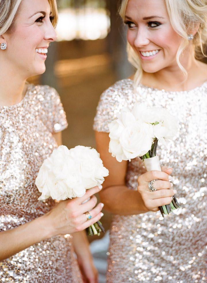 Sexy Short Sleeves Sequins Bling Long Bridesmaid Dresses stunning IN114