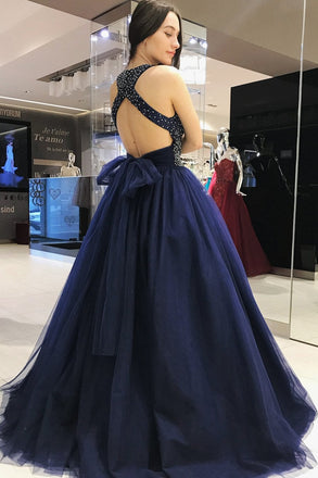 Elegant Scoop Royal Blue Ball Gown Beading Prom Dresses,Sweet 16 Dress IN944