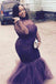 Elegant Mermaid High Neck Long Sleeves Lace Floor-Length Tulle Plus Size Prom Dresses INF39