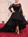 A-Line Bateau Long Sleeves Black Lace Asymmetrical Plus Size Prom Dresses INF42