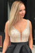 A Line V Neck Sleeveless Homecoming Dress, Beading Satin Short Prom Dresses INN41