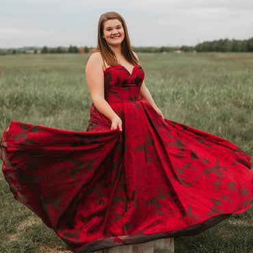 New Arrival Burgundy Sweetheart Floral Long Plus Size Prom Dresses with Pockets INH67